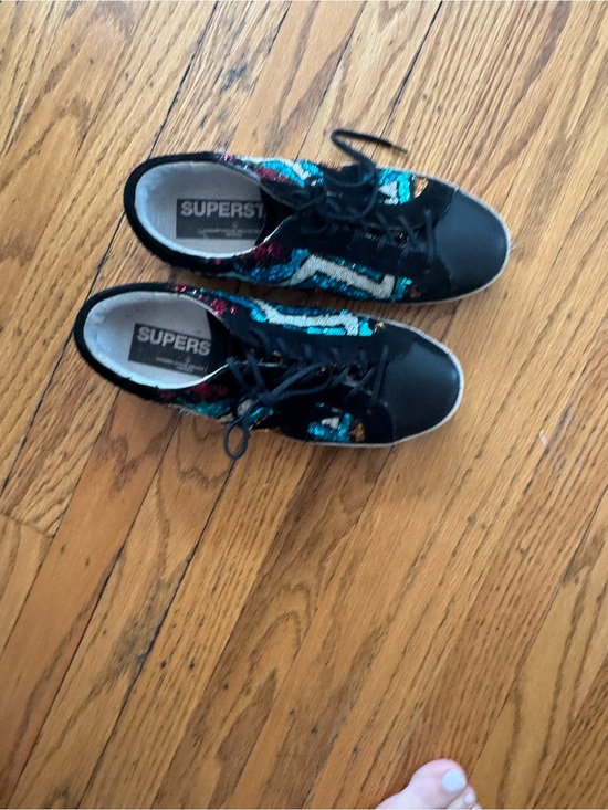 Golden Goose Shoes - Golden Goose Black Sneakers with Teal and Red Sequin Details